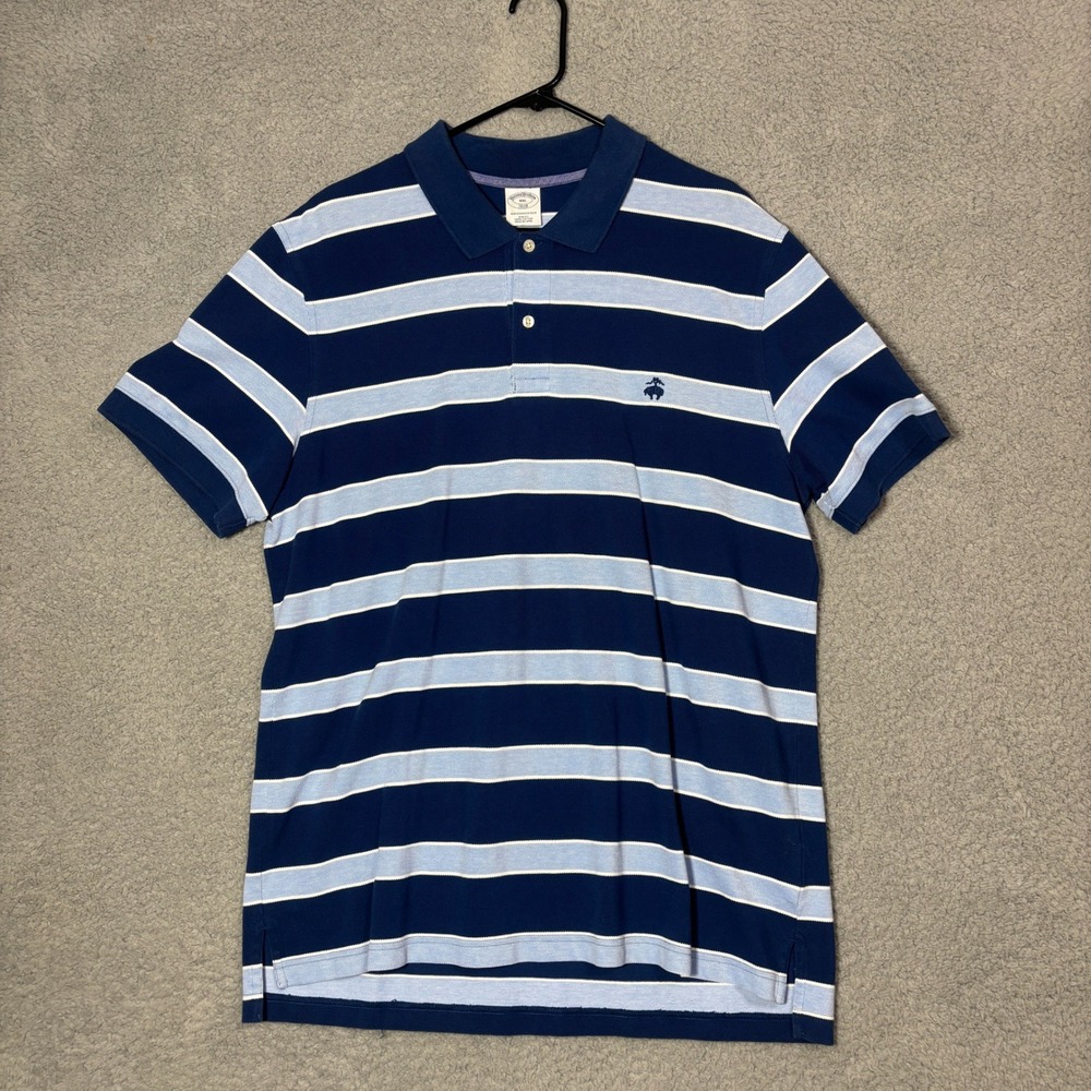 Brooks Brothers 1818 Performance Polo XXL Slim Fit Blue Striped Cotton Mens